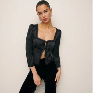 NWT Reformation Lucinda Silk Top in Black - Size 4